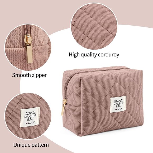 MAANGE Women Cosmetic Purse Corduroy Makeup Pouch Cute Makeup Bag Coffee 2Pcs - Picture 3 of 6